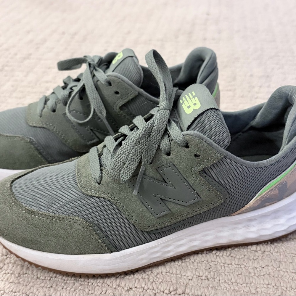 New Balance Olive Green Lace-Up Sneakers with Lime/Camo Accents